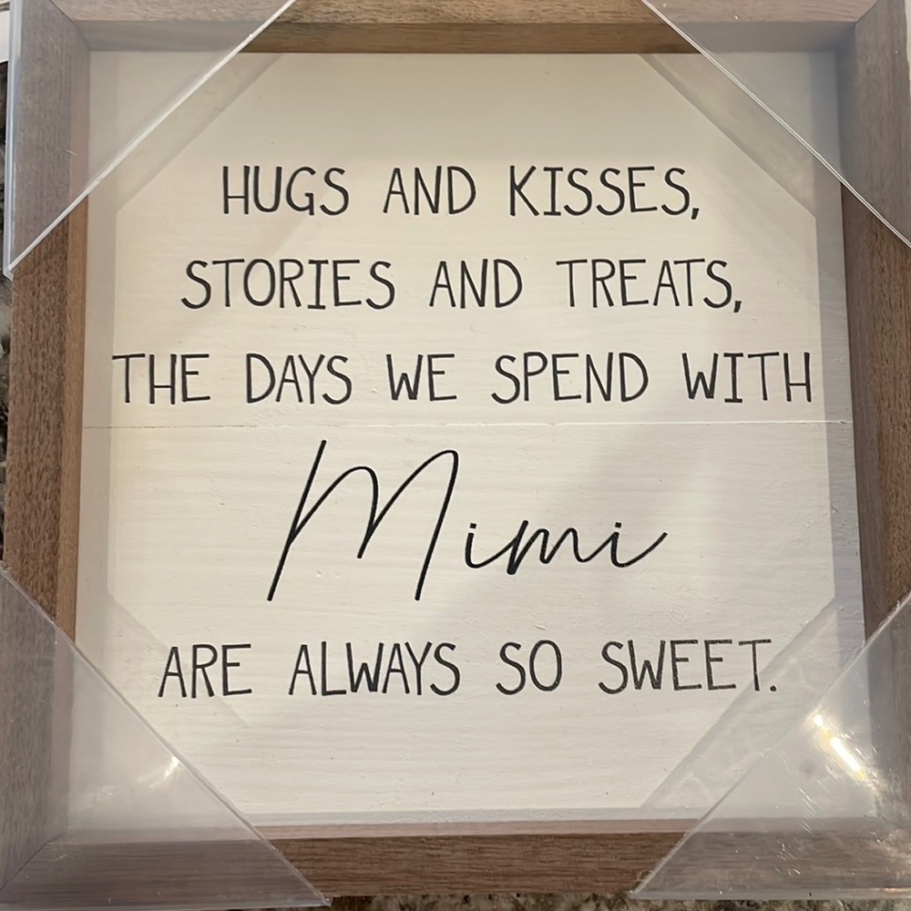 Wooden 9” square “Mimi” sign.